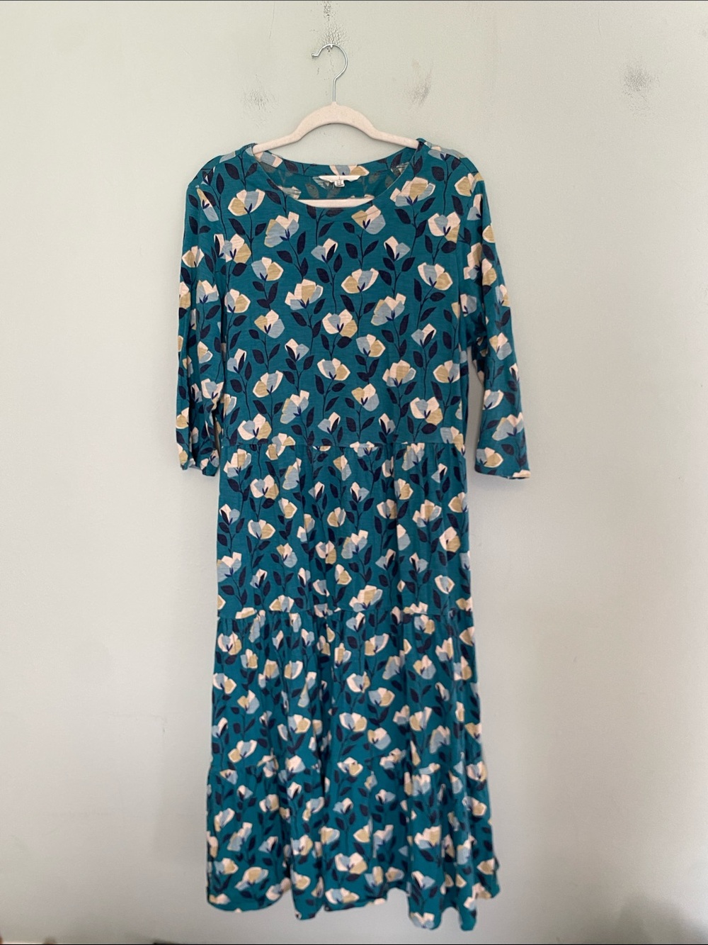 Seasalt Cornwall Line Strokes Organic Cotton Blue Floral Maxi Dress Size 12